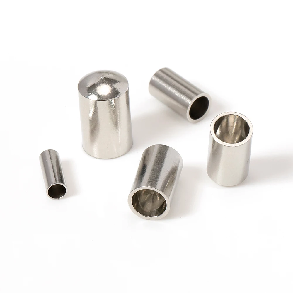 50pcs/lot Stainless Steel End Caps 2/3/4/5mm Hole fitting Leather Rope Cord Thread End Crimping For DIY Bracelet Jewelry Making