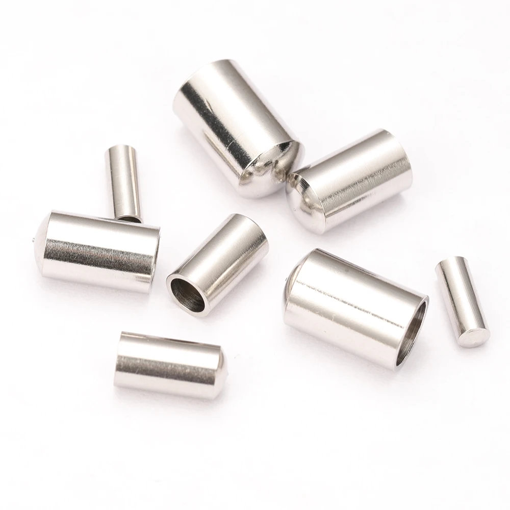 50pcs/lot Stainless Steel End Caps 2/3/4/5mm Hole fitting Leather Rope Cord Thread End Crimping For DIY Bracelet Jewelry Making