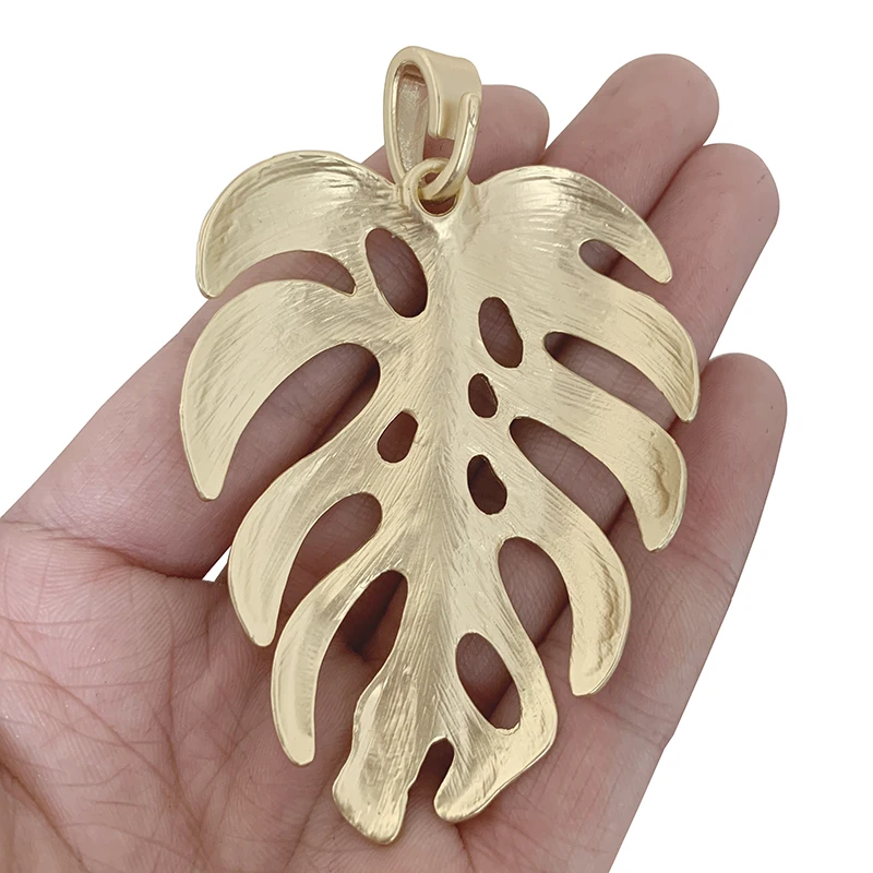 1 X Matt Gold Color Large Monstera Leaf Charms Tropical Palm Leaves Pendants For Necklace Jewelry Making Accessories 80x53mm