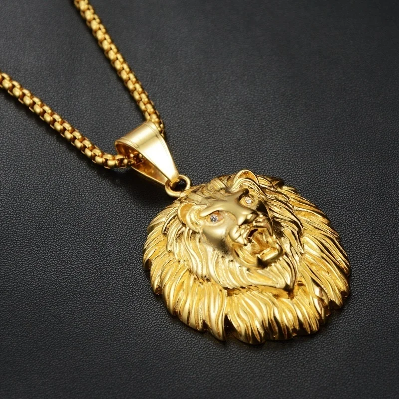New Style Animal Long Hair Lion Head Pendant Necklace for Men Fashion Sliding Animal Hanging Necklace Neck Chains Accessories