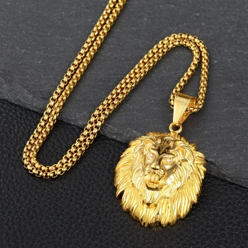 New Style Animal Long Hair Lion Head Pendant Necklace for Men Fashion Sliding Animal Hanging Necklace Neck Chains Accessories