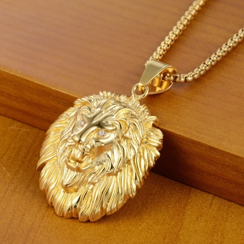 New Style Animal Long Hair Lion Head Pendant Necklace for Men Fashion Sliding Animal Hanging Necklace Neck Chains Accessories
