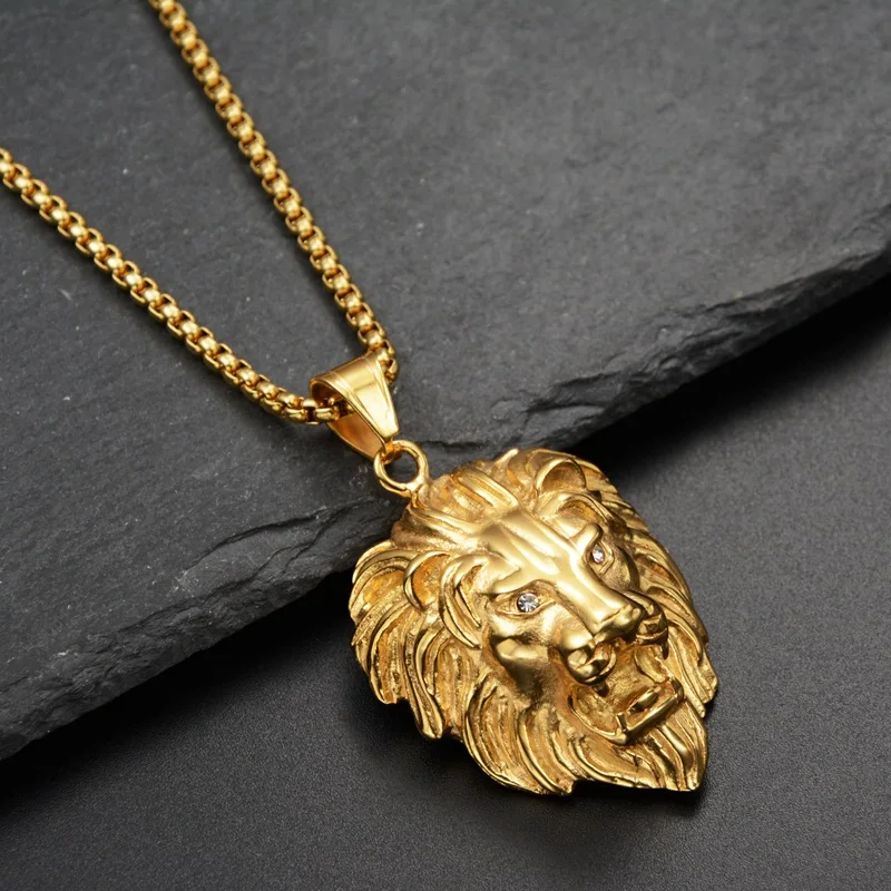 New Style Animal Long Hair Lion Head Pendant Necklace for Men Fashion Sliding Animal Hanging Necklace Neck Chains Accessories