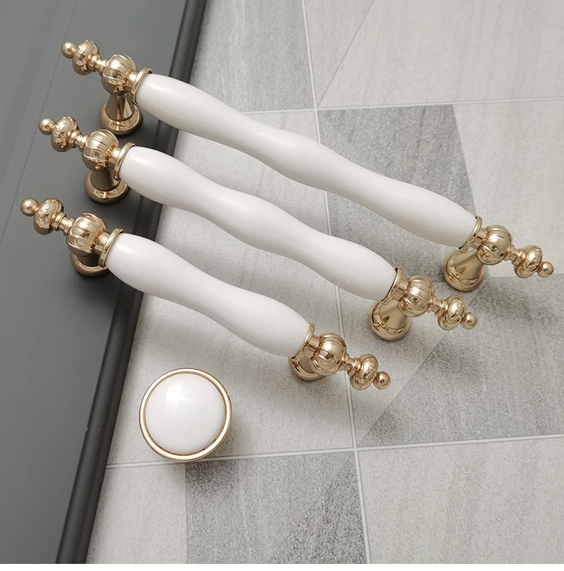 European Silver Golden Ceramic Furniture Handle Wardrobe Cabinet Closet Door Knob Dressing Table and Drawer Pulls Hardware