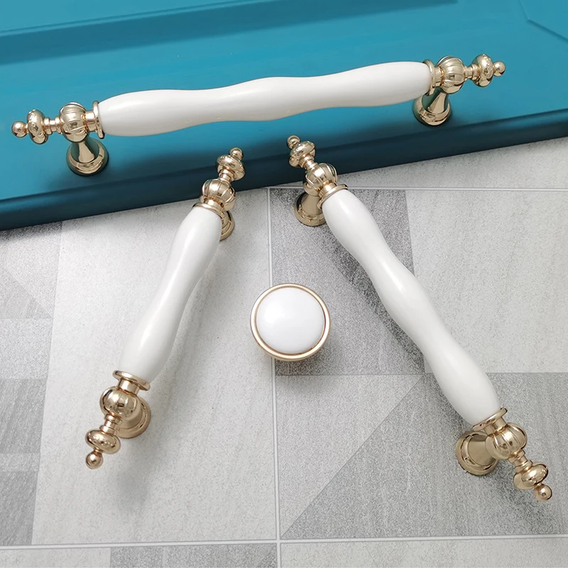 European Silver Golden Ceramic Furniture Handle Wardrobe Cabinet Closet Door Knob Dressing Table and Drawer Pulls Hardware