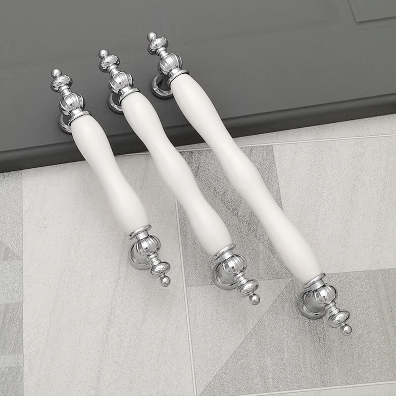 European Silver Golden Ceramic Furniture Handle Wardrobe Cabinet Closet Door Knob Dressing Table and Drawer Pulls Hardware