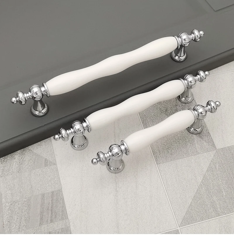European Silver Golden Ceramic Furniture Handle Wardrobe Cabinet Closet Door Knob Dressing Table and Drawer Pulls Hardware