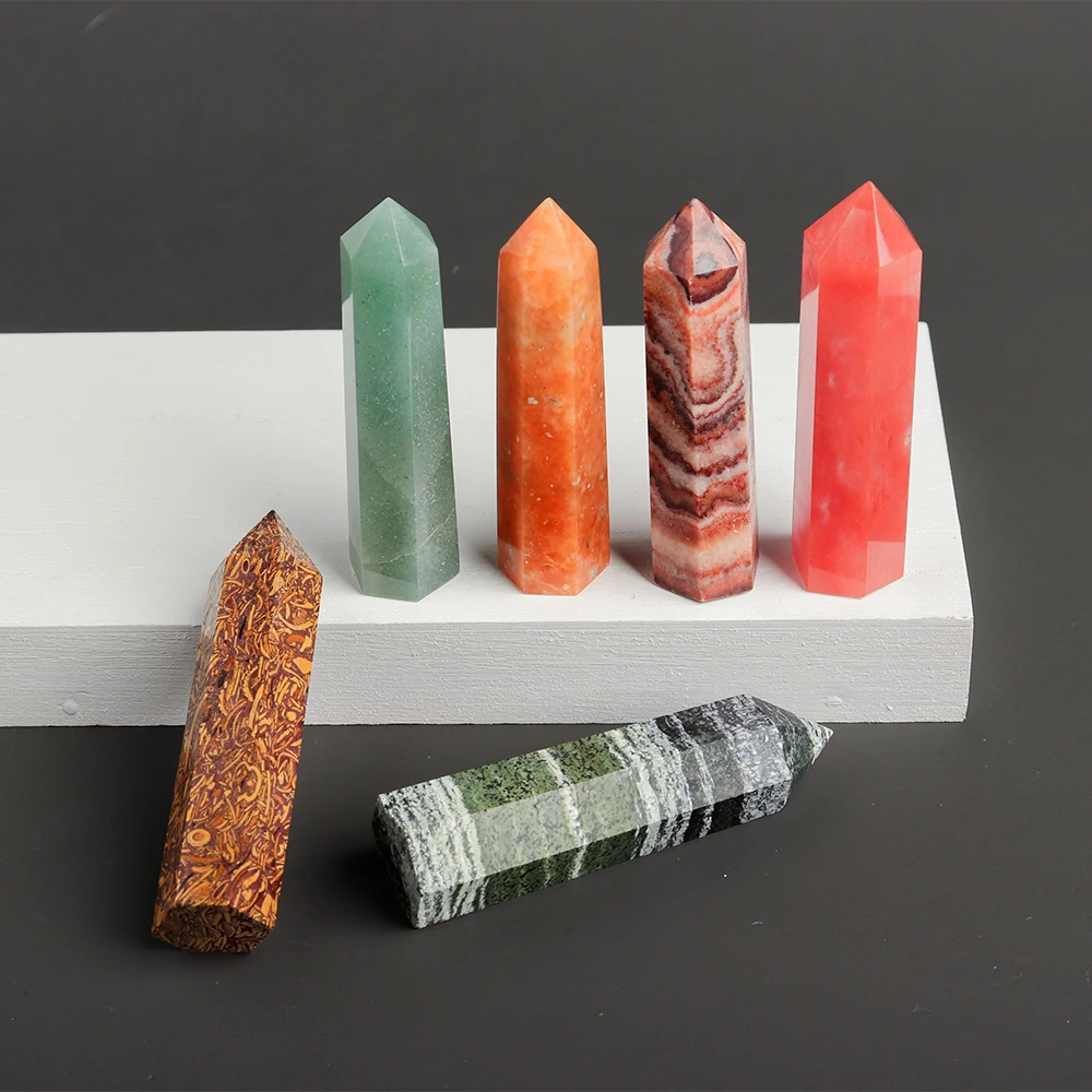 7-8cm Natural Crystal Point Quartz Rainbow Wand Crystal Column Rose Quartz Rock Mineral Specimen Home Decor Reiki Healing stone