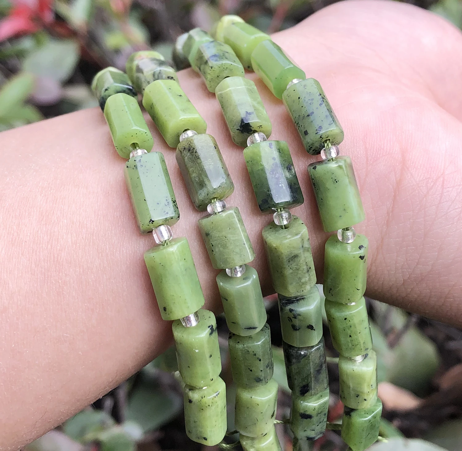 Faceted Green Canadian Jades Natural Stone Beads Cylinder Spacer Beads For Jewelry DIY Making Bracelet Charms Accessories 7.5''