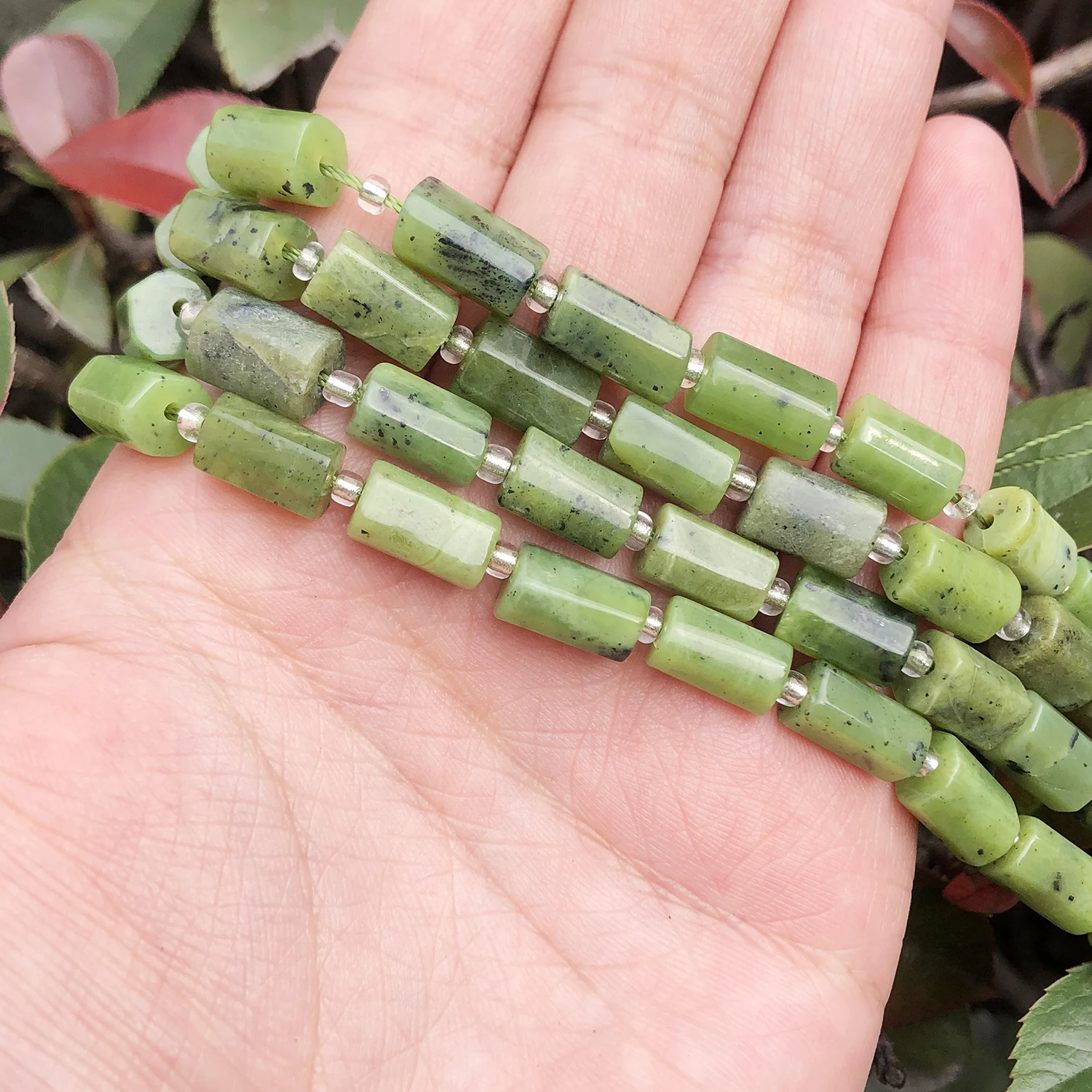 Faceted Green Canadian Jades Natural Stone Beads Cylinder Spacer Beads For Jewelry DIY Making Bracelet Charms Accessories 7.5''