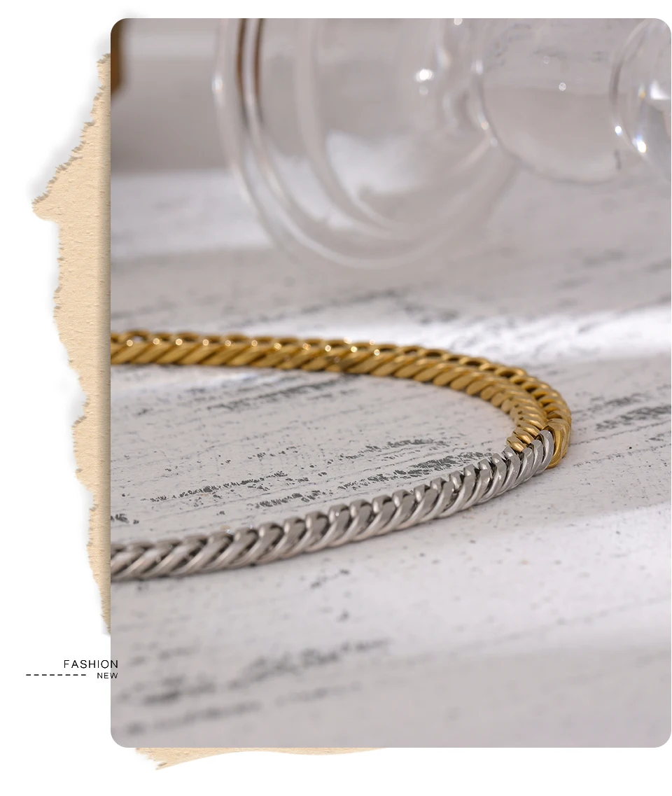 Yhpup 316L Stainless Steel Chain Necklace Minimalist Metalic Texture 18 K PVD Plated Statement Collar Necklace Jewelry Gift