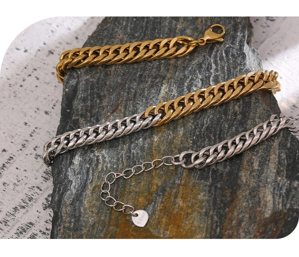 Yhpup 316L Stainless Steel Chain Necklace Minimalist Metalic Texture 18 K PVD Plated Statement Collar Necklace Jewelry Gift