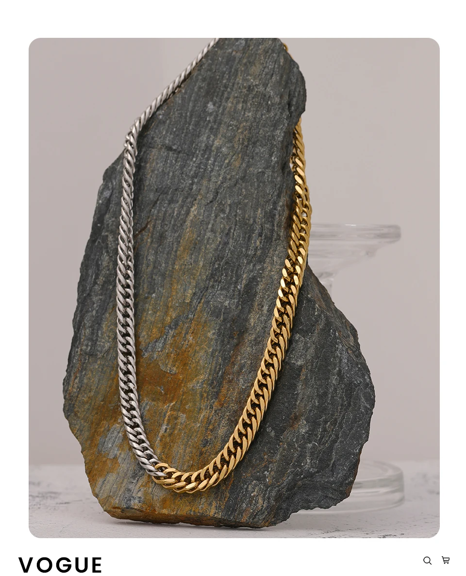 Yhpup 316L Stainless Steel Chain Necklace Minimalist Metalic Texture 18 K PVD Plated Statement Collar Necklace Jewelry Gift