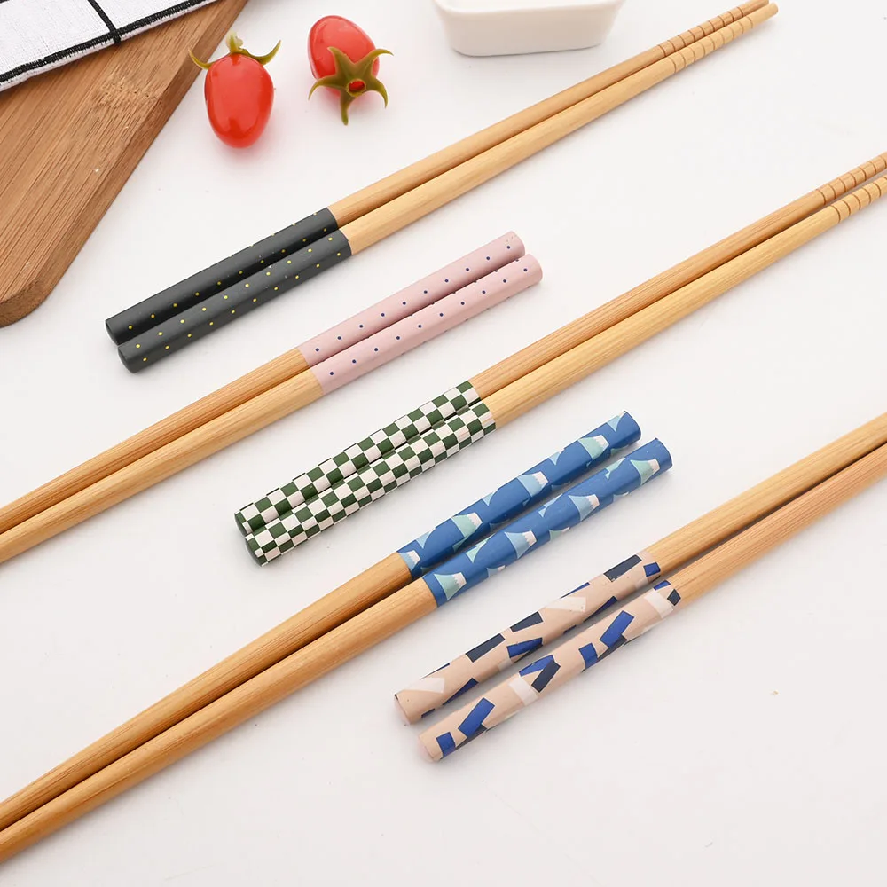Reusable 5Pairs Set Handmade Bamboo Japanese Style Natural Wood Chopsticks Sushi Food Cat Flower Multi Color Wooden Chopsticks