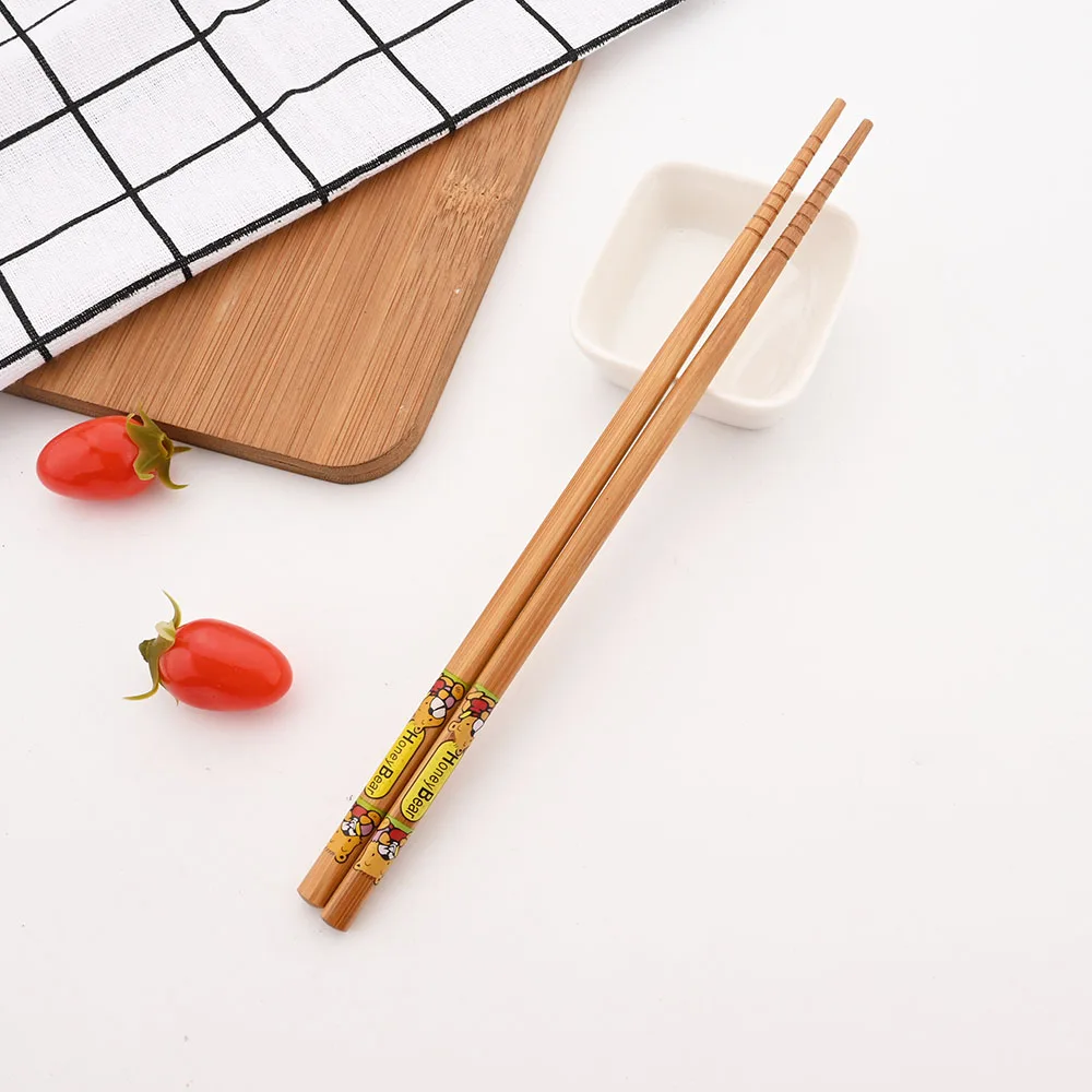Reusable 5Pairs Set Handmade Bamboo Japanese Style Natural Wood Chopsticks Sushi Food Cat Flower Multi Color Wooden Chopsticks