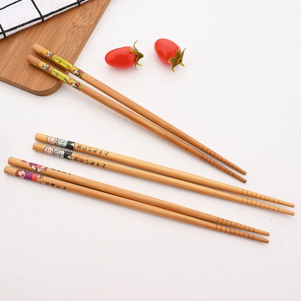 Reusable 5Pairs Set Handmade Bamboo Japanese Style Natural Wood Chopsticks Sushi Food Cat Flower Multi Color Wooden Chopsticks