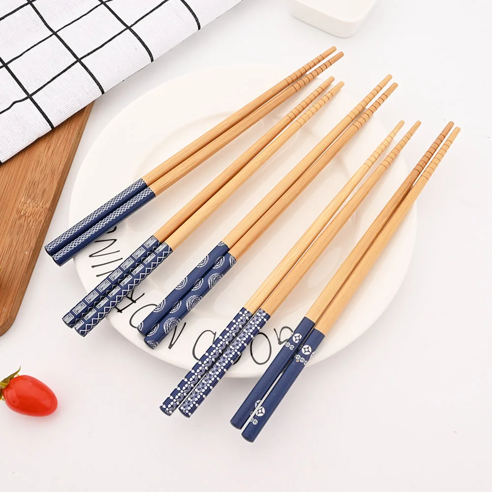 Reusable 5Pairs Set Handmade Bamboo Japanese Style Natural Wood Chopsticks Sushi Food Cat Flower Multi Color Wooden Chopsticks