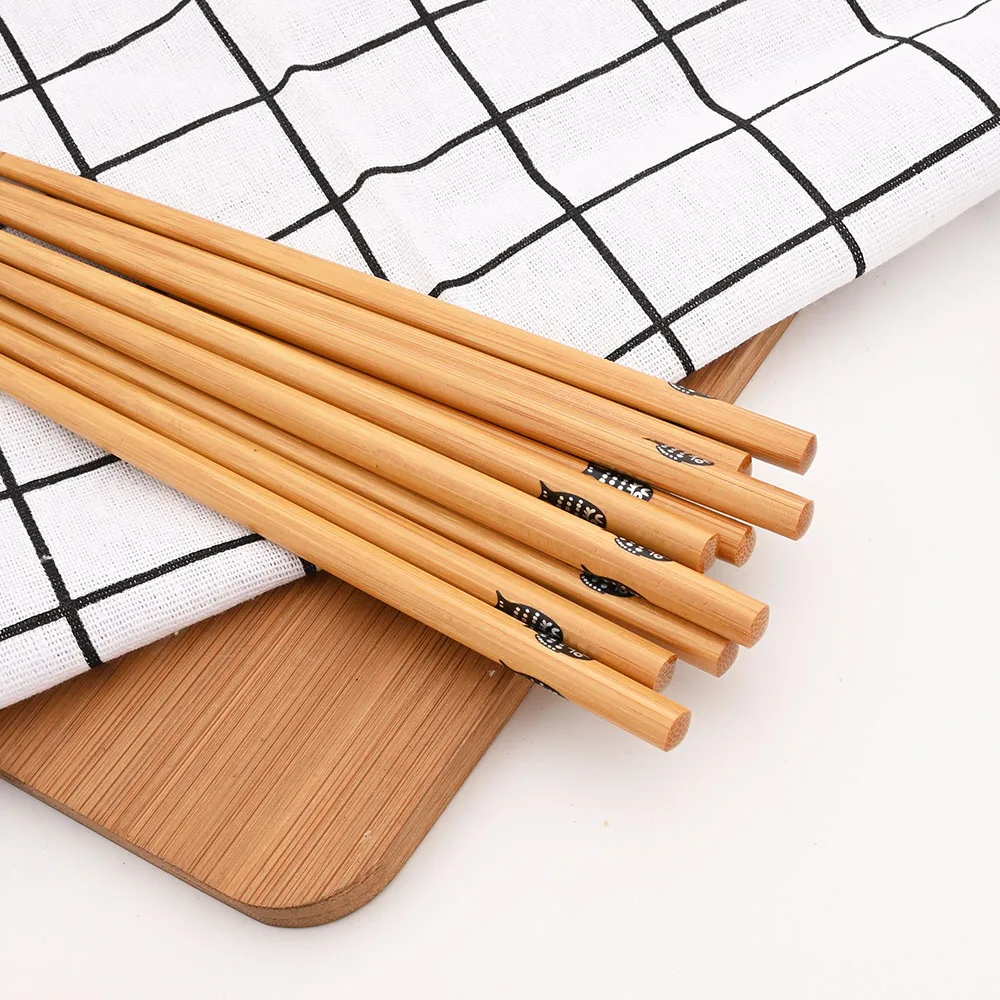 Reusable 5Pairs Set Handmade Bamboo Japanese Style Natural Wood Chopsticks Sushi Food Cat Flower Multi Color Wooden Chopsticks
