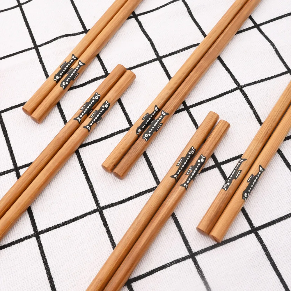 Reusable 5Pairs Set Handmade Bamboo Japanese Style Natural Wood Chopsticks Sushi Food Cat Flower Multi Color Wooden Chopsticks