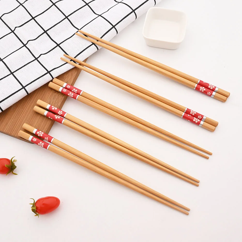 Reusable 5Pairs Set Handmade Bamboo Japanese Style Natural Wood Chopsticks Sushi Food Cat Flower Multi Color Wooden Chopsticks