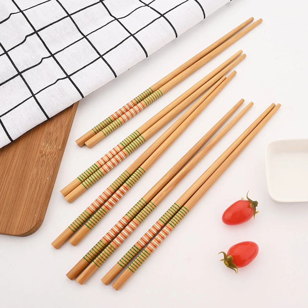 Reusable 5Pairs Set Handmade Bamboo Japanese Style Natural Wood Chopsticks Sushi Food Cat Flower Multi Color Wooden Chopsticks
