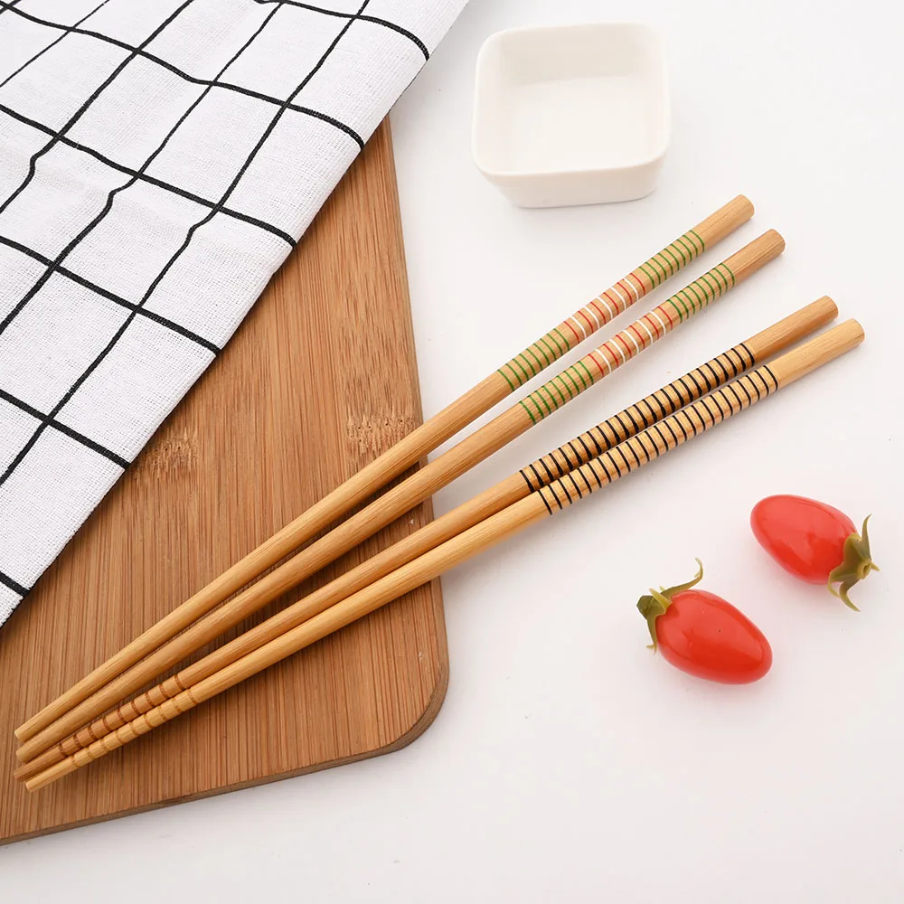 Reusable 5Pairs Set Handmade Bamboo Japanese Style Natural Wood Chopsticks Sushi Food Cat Flower Multi Color Wooden Chopsticks