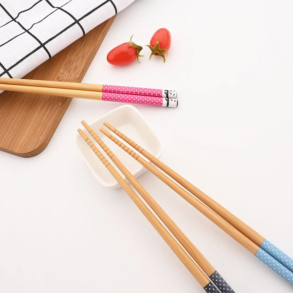 Reusable 5Pairs Set Handmade Bamboo Japanese Style Natural Wood Chopsticks Sushi Food Cat Flower Multi Color Wooden Chopsticks
