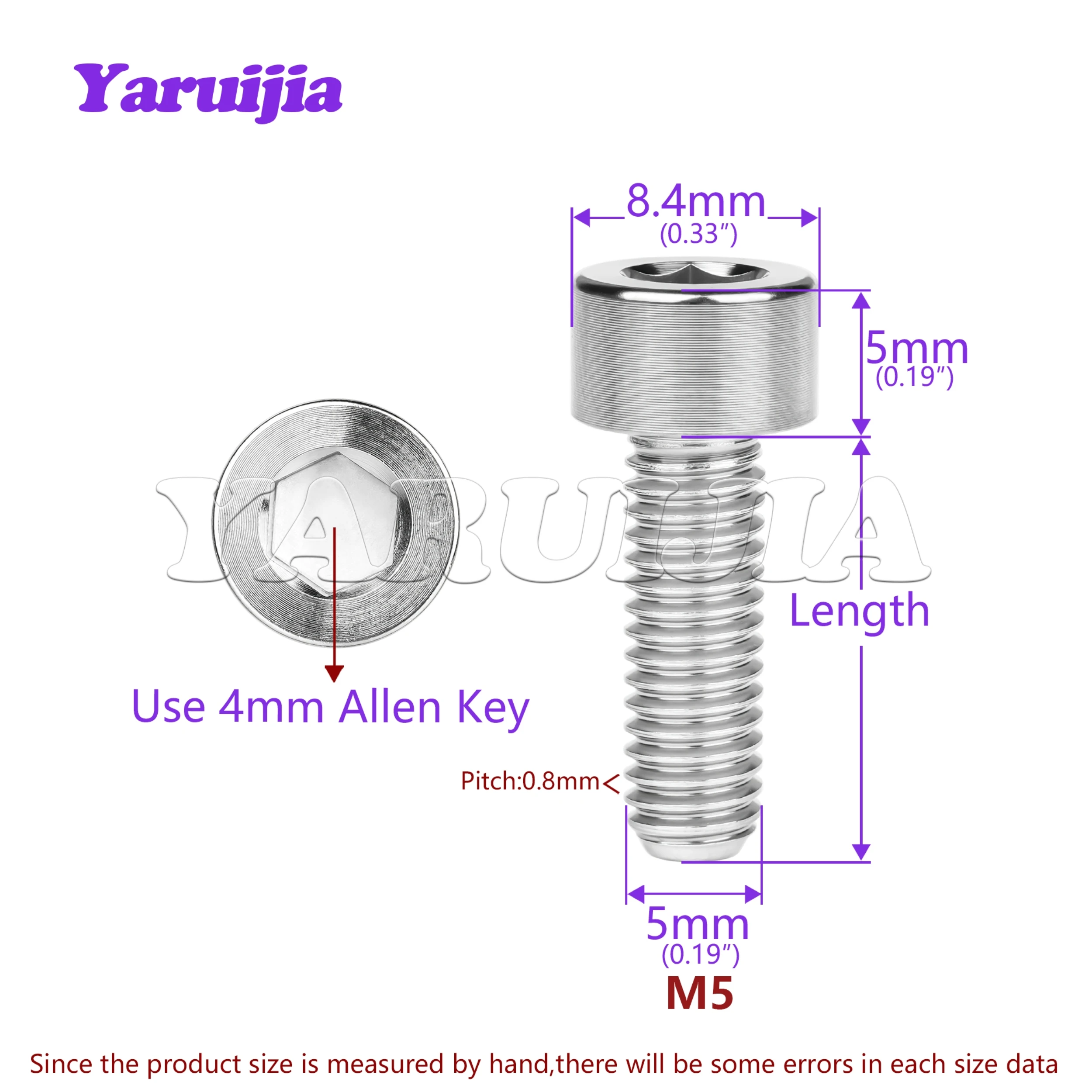 Yaruijia Titanium Bolts M5x10/12/16/18/20/23/25/30/35/40/45/50/55/60mm Allen Key for Bicycle Stem Seatpost Bike Parts