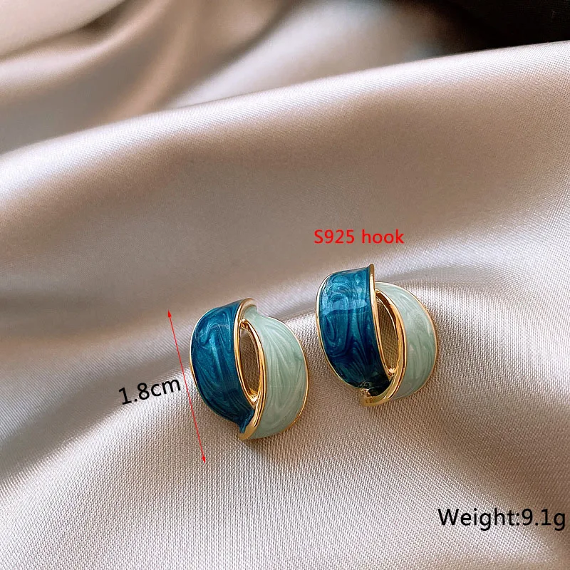 New Fashion Enamel Women Dangle Earrings Korean Flower Drop Geometric Statement Earrings for Female Wedding Ear Jewelry Aretes
