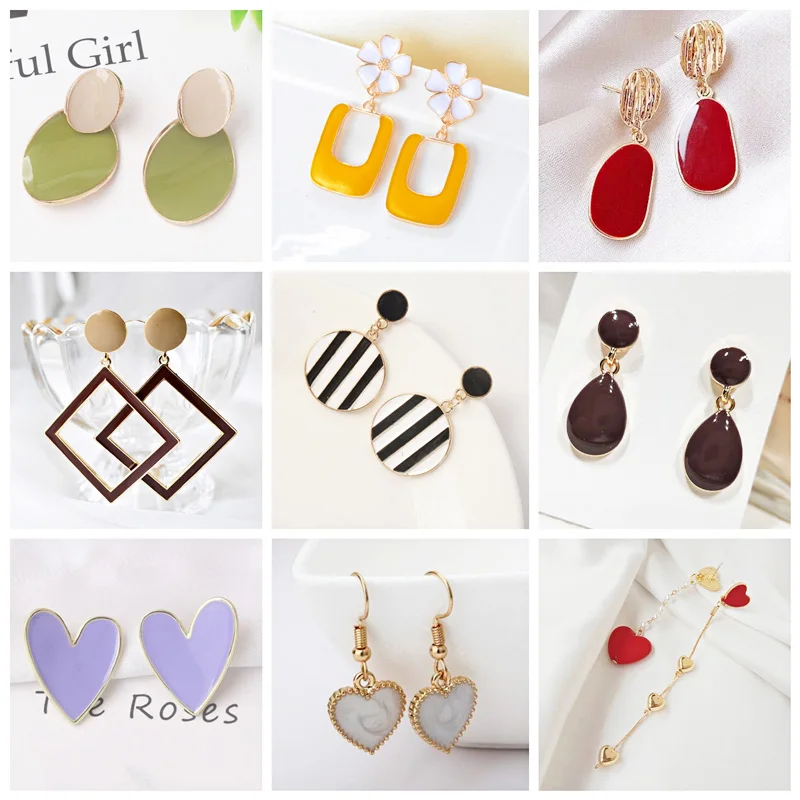 New Fashion Enamel Women Dangle Earrings Korean Flower Drop Geometric Statement Earrings for Female Wedding Ear Jewelry Aretes