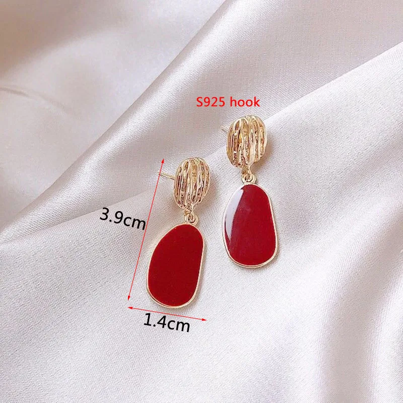 New Fashion Enamel Women Dangle Earrings Korean Flower Drop Geometric Statement Earrings for Female Wedding Ear Jewelry Aretes