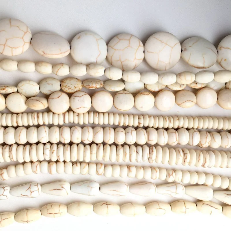 Teardrop Oval Rice Beads White Turquoises Howlite Beads for Jewelry Bracelet Making DIY Accessories Spacer 15inche