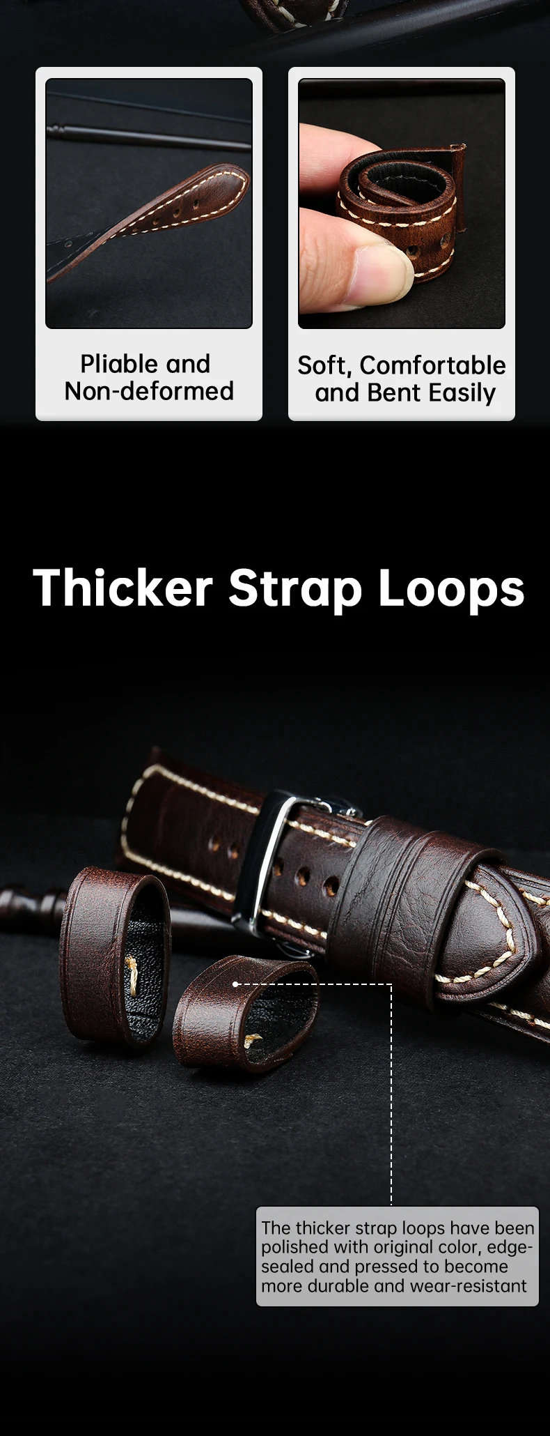 Luxury Italian Full Grain Leather Watch Band Men's Vintage Watch Strap With Butterfly Buckle Smart Watchband For Panerai