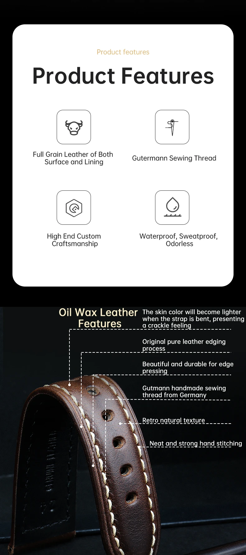 Luxury Italian Full Grain Leather Watch Band Men's Vintage Watch Strap With Butterfly Buckle Smart Watchband For Panerai