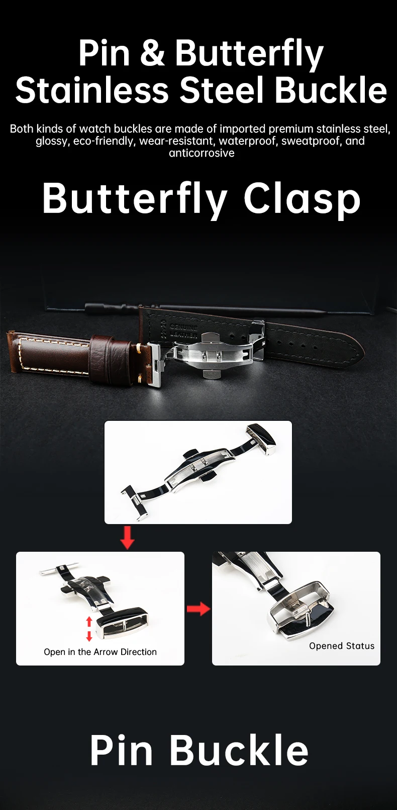 Luxury Italian Full Grain Leather Watch Band Men's Vintage Watch Strap With Butterfly Buckle Smart Watchband For Panerai