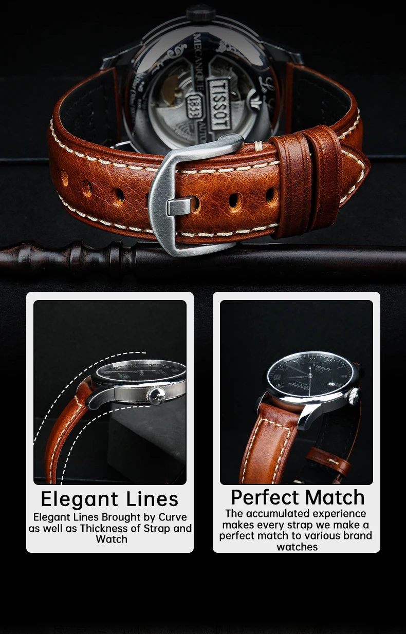 Luxury Italian Full Grain Leather Watch Band Men's Vintage Watch Strap With Butterfly Buckle Smart Watchband For Panerai
