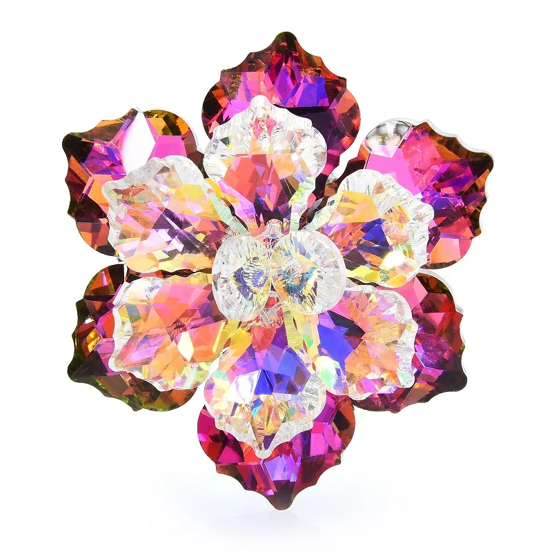 Wuli&baby Shining Glass Flower Brooches For Women 14-color Beauty Office Party Brooch Pin New Year Gifts