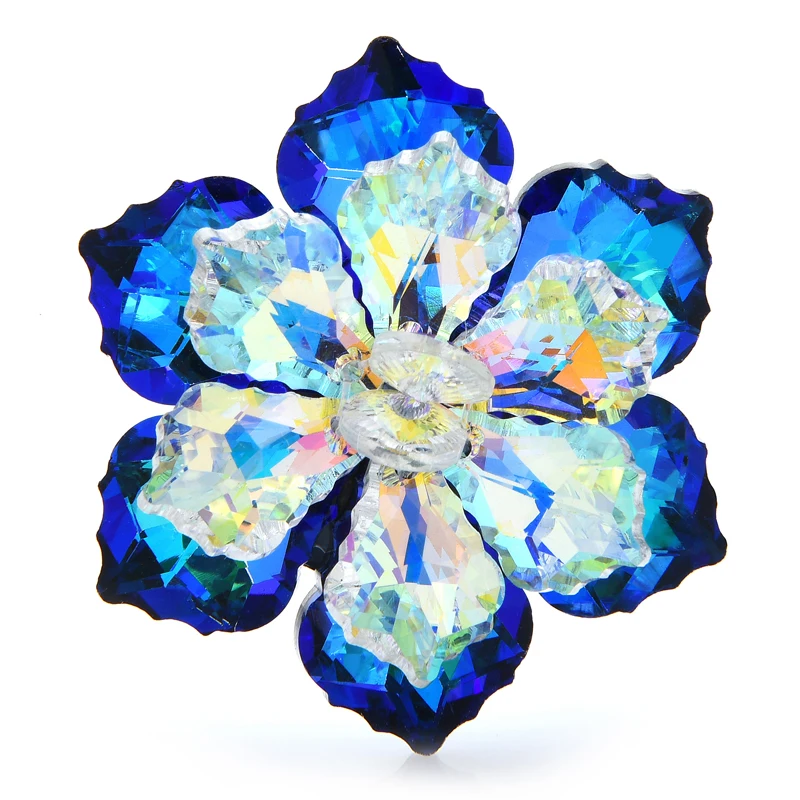 Wuli&baby Shining Glass Flower Brooches For Women 14-color Beauty Office Party Brooch Pin New Year Gifts