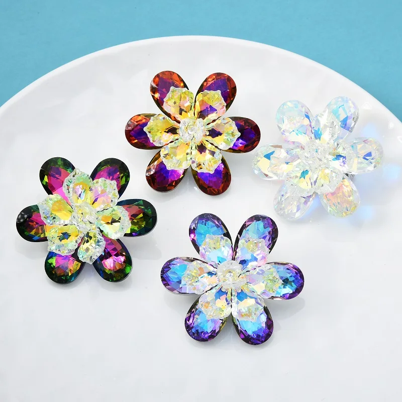Wuli&baby Shining Glass Flower Brooches For Women 14-color Beauty Office Party Brooch Pin New Year Gifts