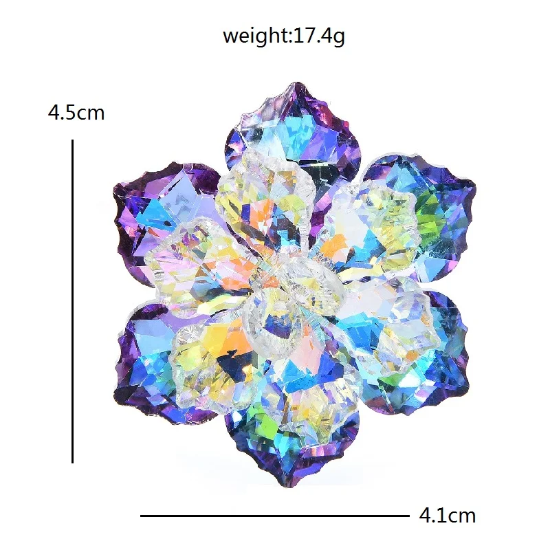 Wuli&baby Shining Glass Flower Brooches For Women 14-color Beauty Office Party Brooch Pin New Year Gifts