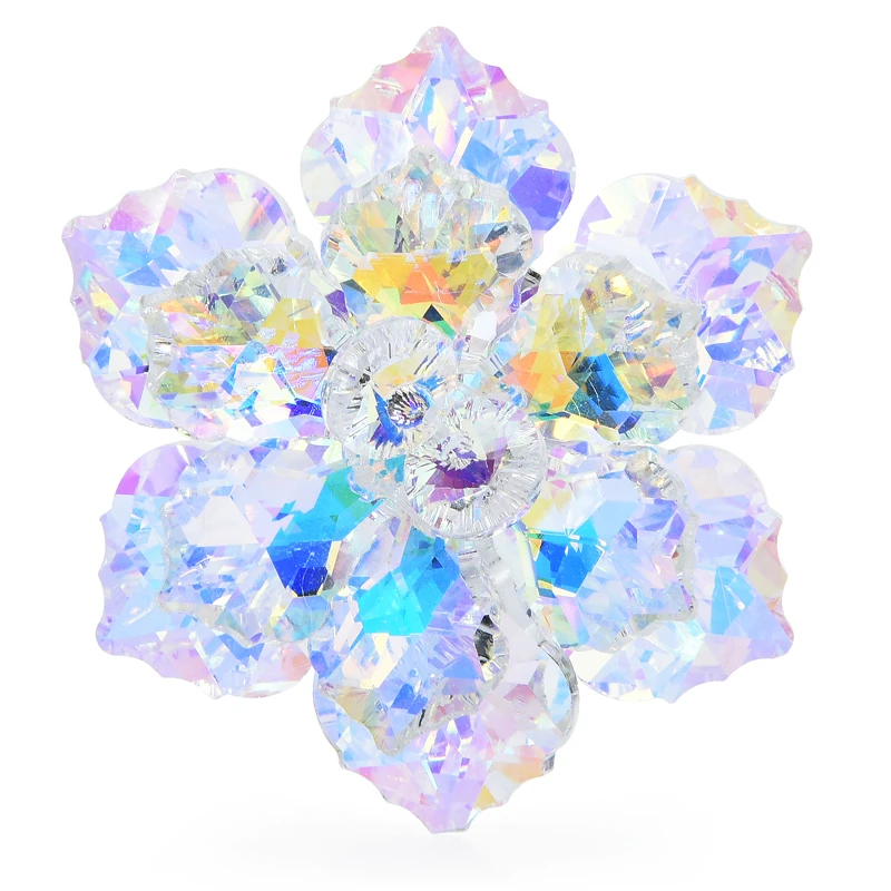 Wuli&baby Shining Glass Flower Brooches For Women 14-color Beauty Office Party Brooch Pin New Year Gifts
