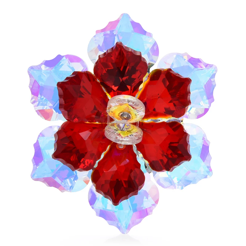 Wuli&baby Shining Glass Flower Brooches For Women 14-color Beauty Office Party Brooch Pin New Year Gifts