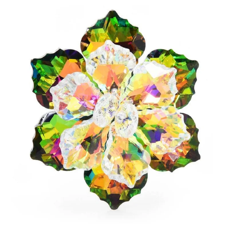 Wuli&baby Shining Glass Flower Brooches For Women 14-color Beauty Office Party Brooch Pin New Year Gifts