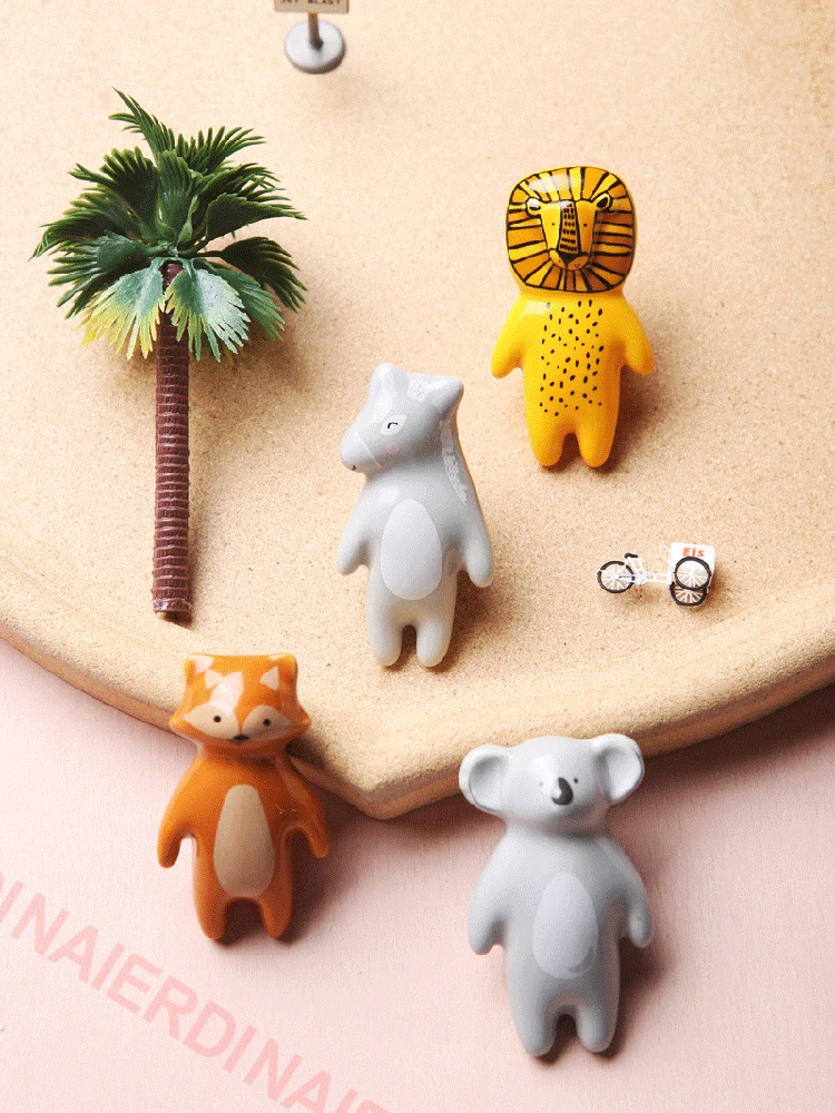 NAIERDI Cartoon Furniture Handles Animal Drawer Knob Ceramic Cabinet Handles and Drawer Pulls Lion Panda Fox Children Room