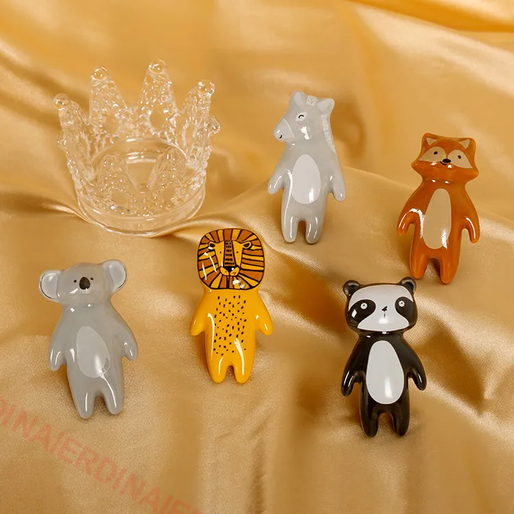 NAIERDI Cartoon Furniture Handles Animal Drawer Knob Ceramic Cabinet Handles and Drawer Pulls Lion Panda Fox Children Room