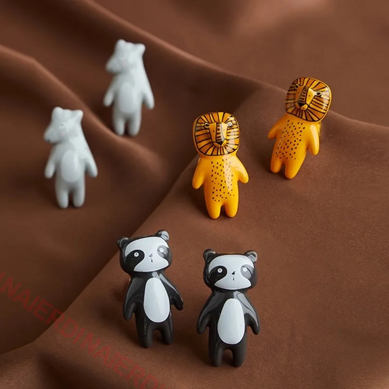 NAIERDI Cartoon Furniture Handles Animal Drawer Knob Ceramic Cabinet Handles and Drawer Pulls Lion Panda Fox Children Room