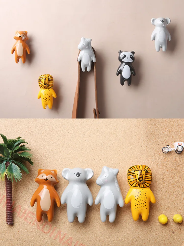 NAIERDI Cartoon Furniture Handles Animal Drawer Knob Ceramic Cabinet Handles and Drawer Pulls Lion Panda Fox Children Room