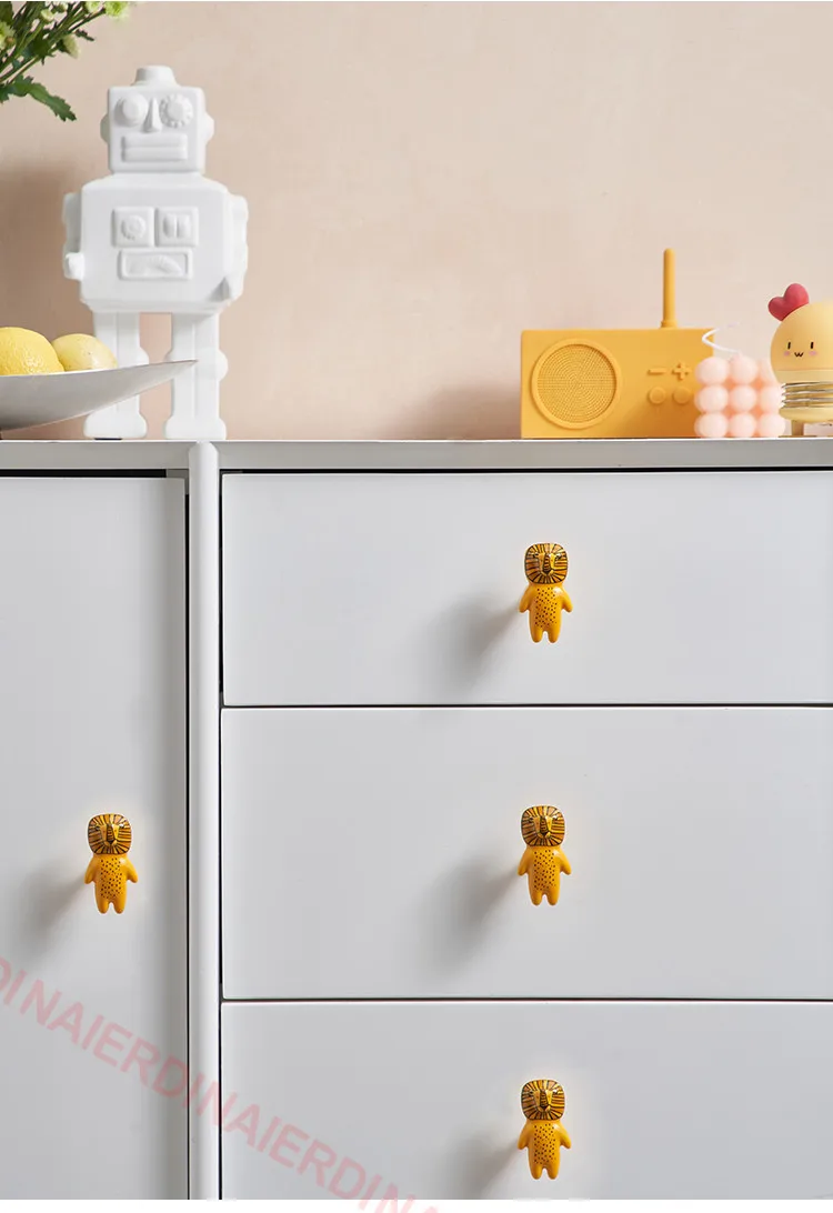 NAIERDI Cartoon Furniture Handles Animal Drawer Knob Ceramic Cabinet Handles and Drawer Pulls Lion Panda Fox Children Room