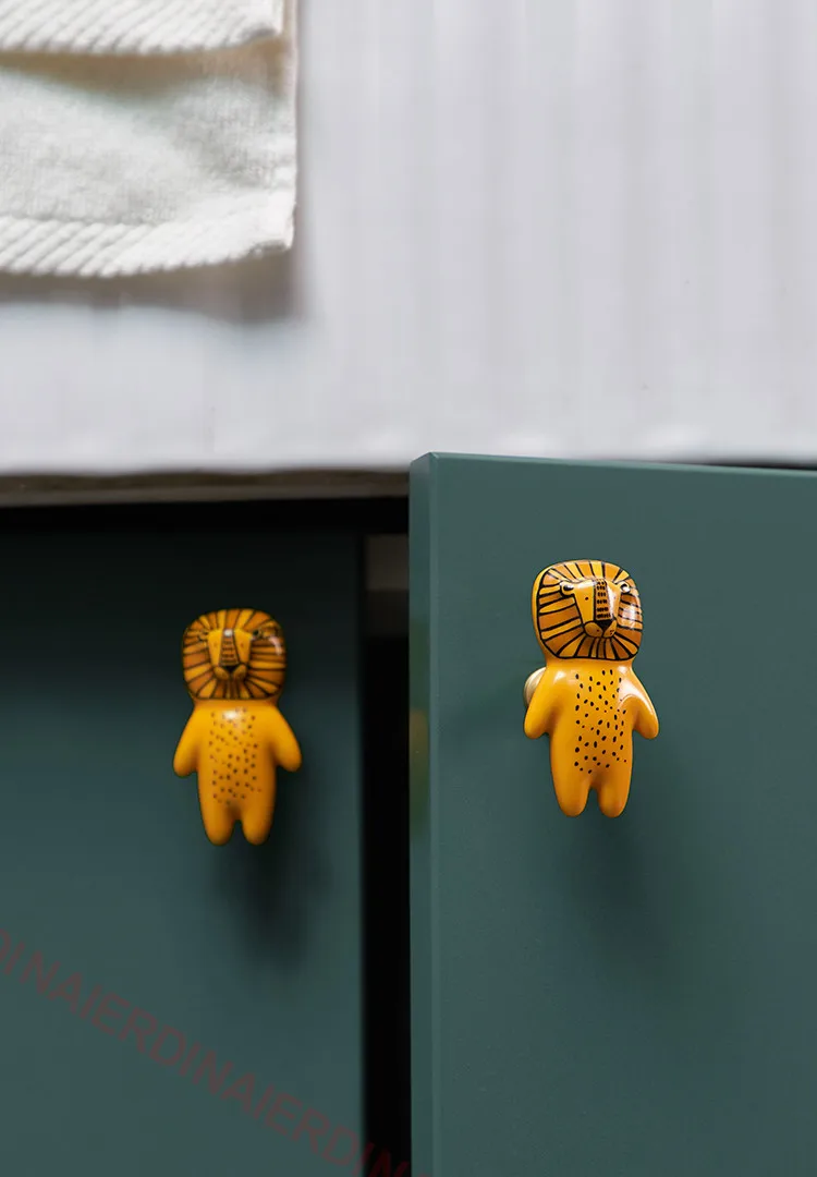 NAIERDI Cartoon Furniture Handles Animal Drawer Knob Ceramic Cabinet Handles and Drawer Pulls Lion Panda Fox Children Room