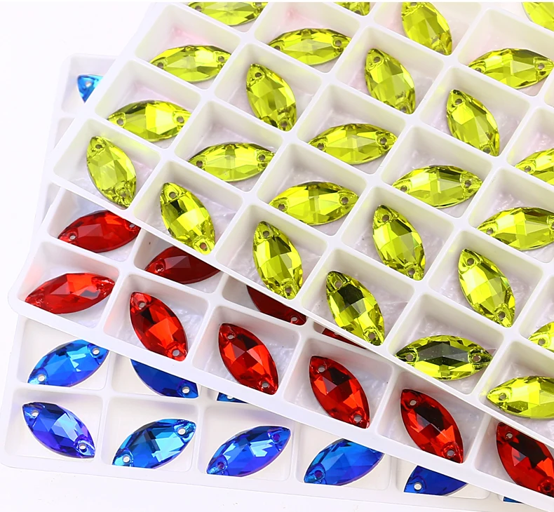 Horse Eye Glass Sew On Rhinestones Flatback Stones Colorful Diamond Sewing Rhinestones Loose Stones For Women Dress Clothes DIY